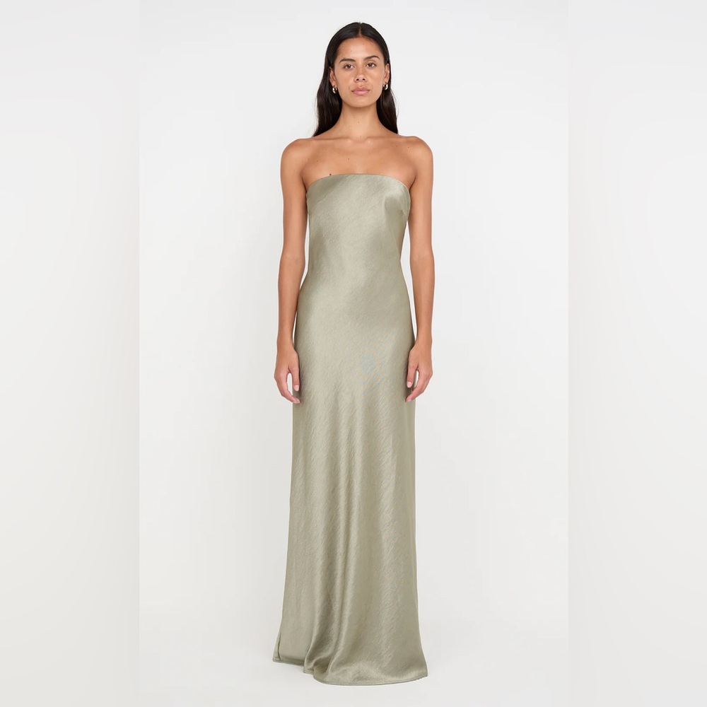 Bec & Bridge Strapless Satin Dress in Sage